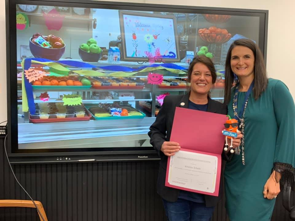 Cafeteria manager, Ms. Kristine Schade and Director of Food Services, Mrs. Caitlin Lazarski pose for a photo. 